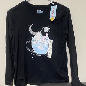 Cat & Jack Black Long Sleeve Tee with Moon and Cup Graphic